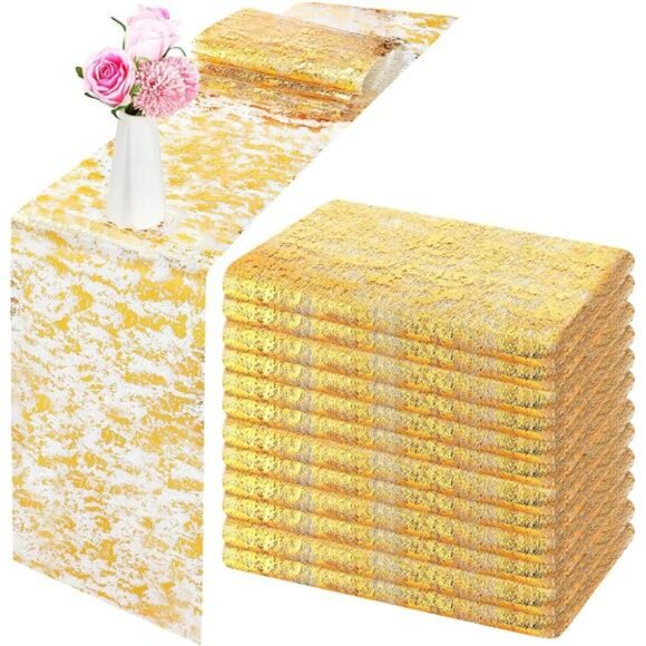 Gold Glitter Table Runner Set 12pcs 11x84 Wedding Baby Shower Birthday Party Dec - Picture 1 of 7